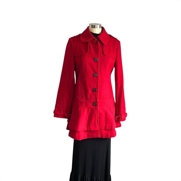 Guess Cherry Red Wool Peacoat Jacket - S - Picture 2 of 10